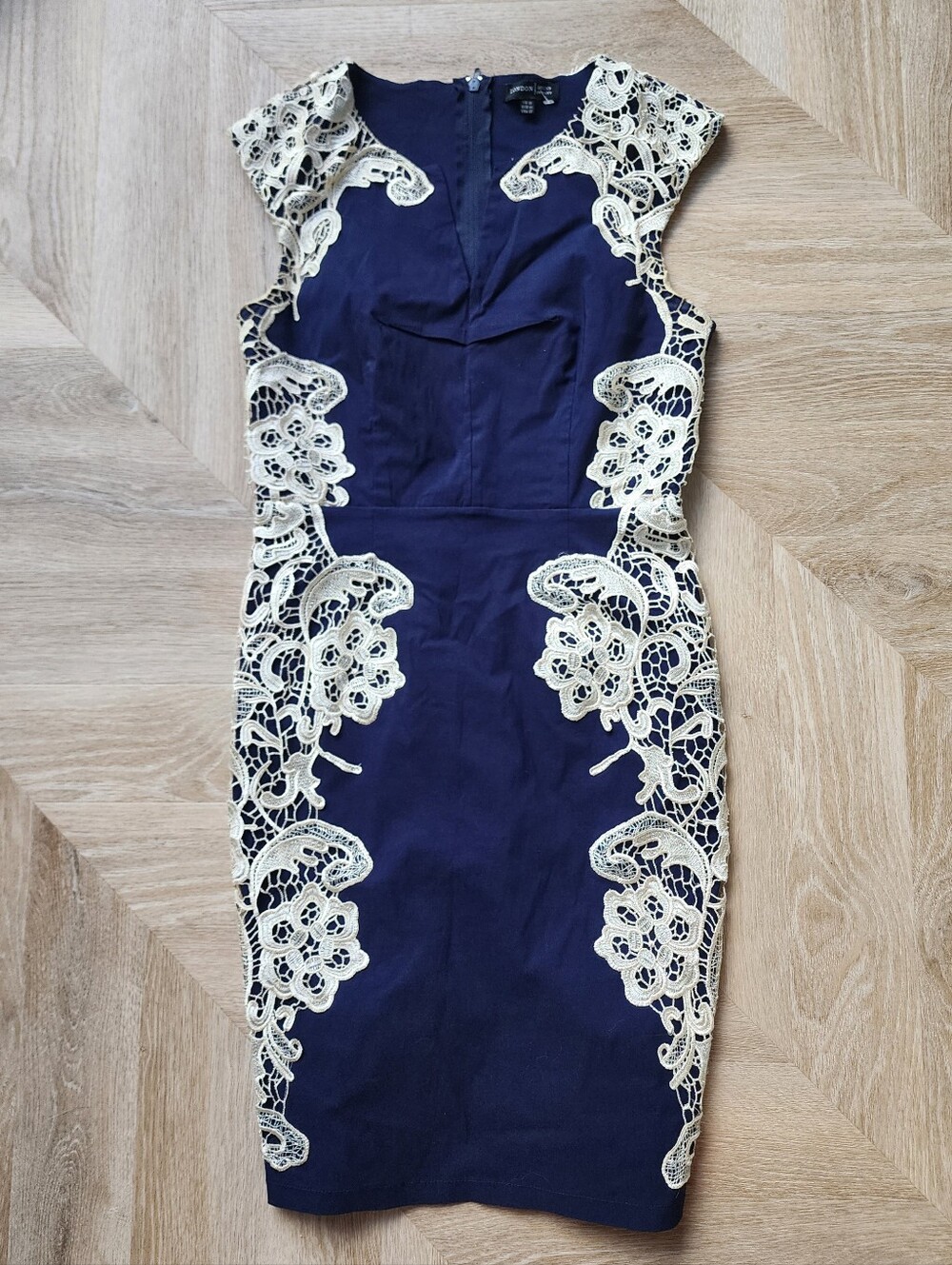 Elegant LONDON DRESS CO Navy Blue + Ivory Lace
